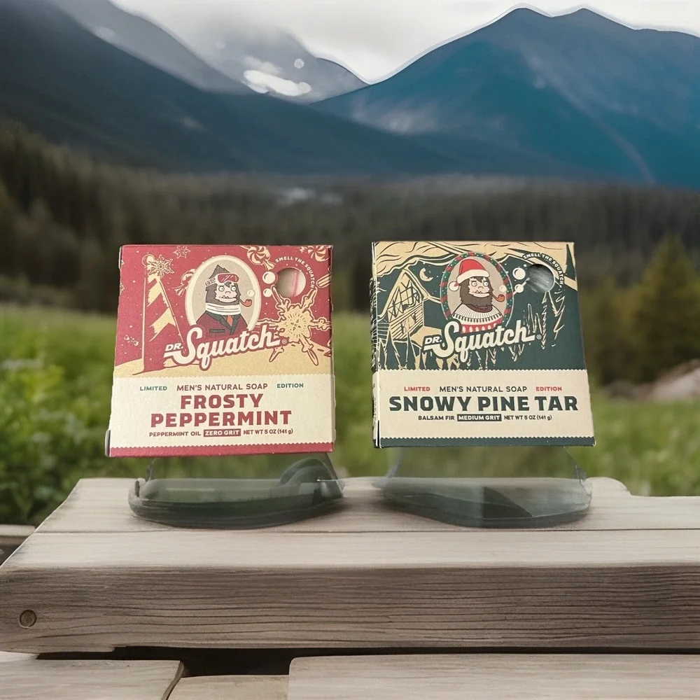 Dr Squatch Holiday Box Set Frosty Peppermint Snowy Pine Tar Ltd Edition Soap NEW